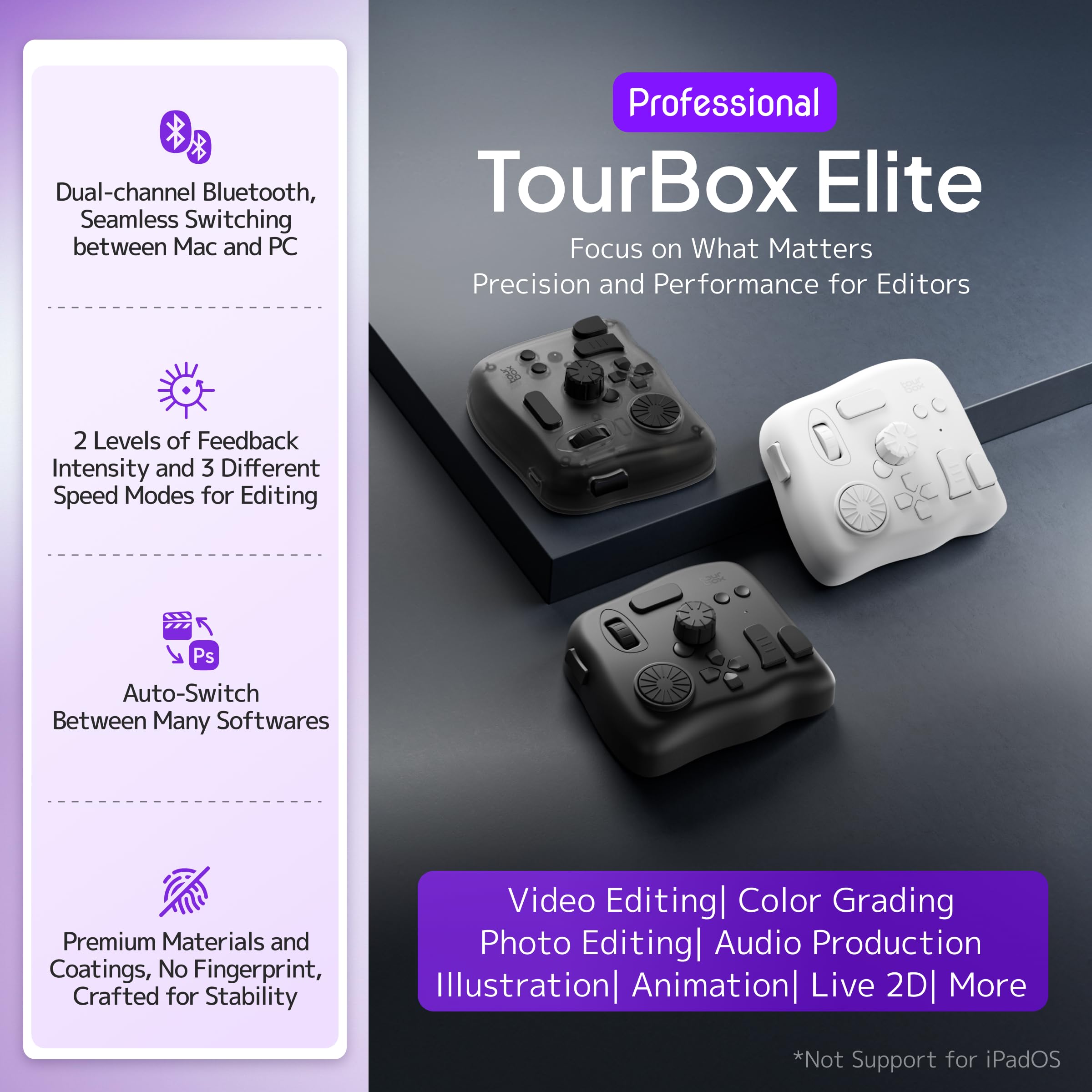 TOUR BOX Elite - Bluetooth Controller for Video Editing Photo